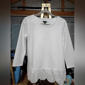 Ann Taylor White Long Sleeve Top with Lace Detail